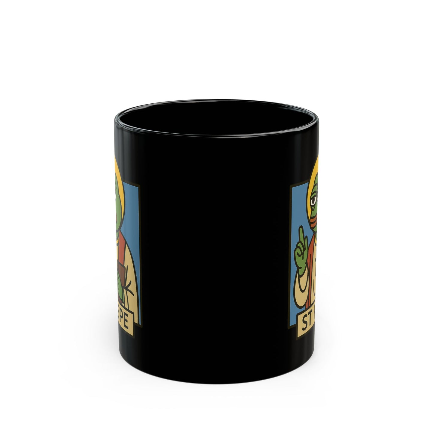 Funny St Pepe "Blessed" Black Mug
