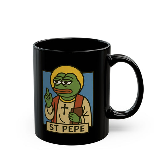 Funny St Pepe "Blessed" Black Mug